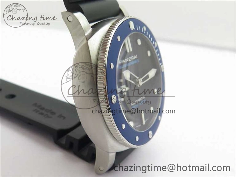 PAM 1209 42mm VSF  Blue Ceramic Bezel 1:1 Best Edition Black Dial on Rubber Strap P.9010 Clone GoAnywhere 8382