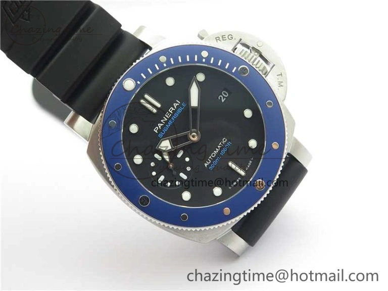PAM 1209 42mm VSF  Blue Ceramic Bezel 1:1 Best Edition Black Dial on Rubber Strap P.9010 Clone GoAnywhere 8382