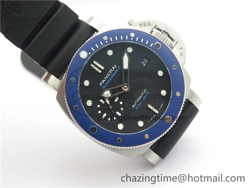 PAM 1209 42mm VSF  Blue Ceramic Bezel 1:1 Best Edition Black Dial on Rubber Strap P.9010 Clone GoAnywhere 8382