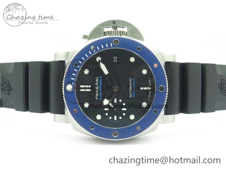PAM 1209 42mm VSF  Blue Ceramic Bezel 1:1 Best Edition Black Dial on Rubber Strap P.9010 Clone GoAnywhere 8382