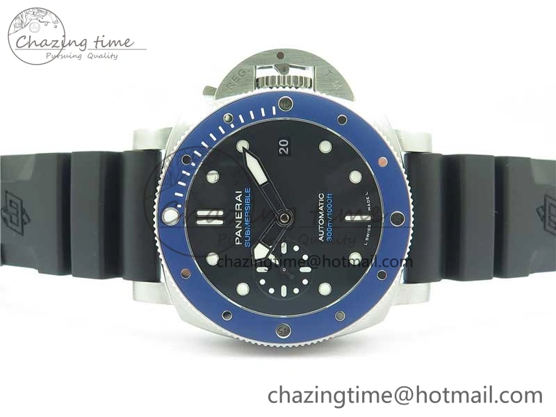 PAM 1209 42mm VSF  Blue Ceramic Bezel 1:1 Best Edition Black Dial on Rubber Strap P.9010 Clone GoAnywhere 8382