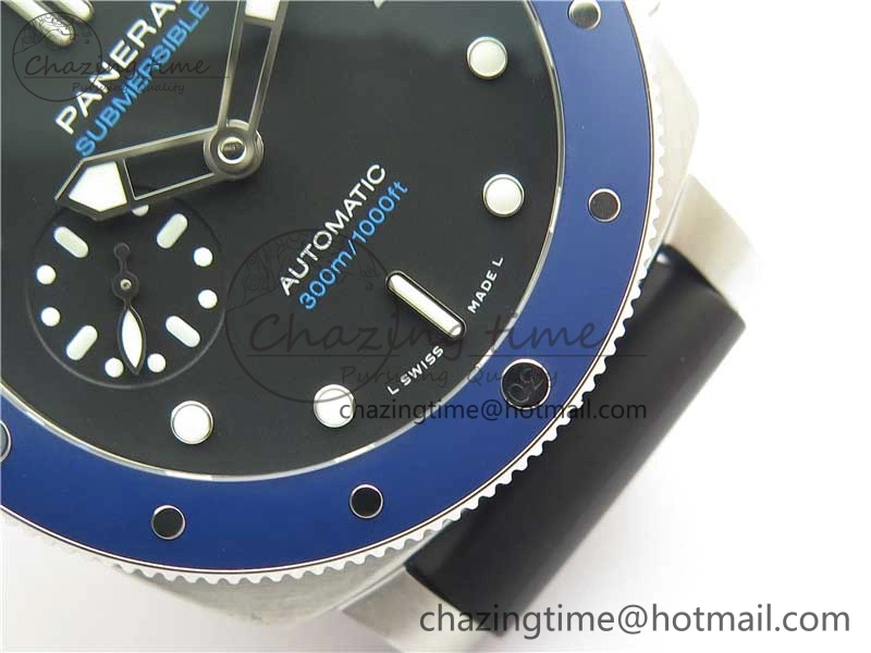 PAM 1209 42mm VSF  Blue Ceramic Bezel 1:1 Best Edition Black Dial on Rubber Strap P.9010 Clone GoAnywhere 8382