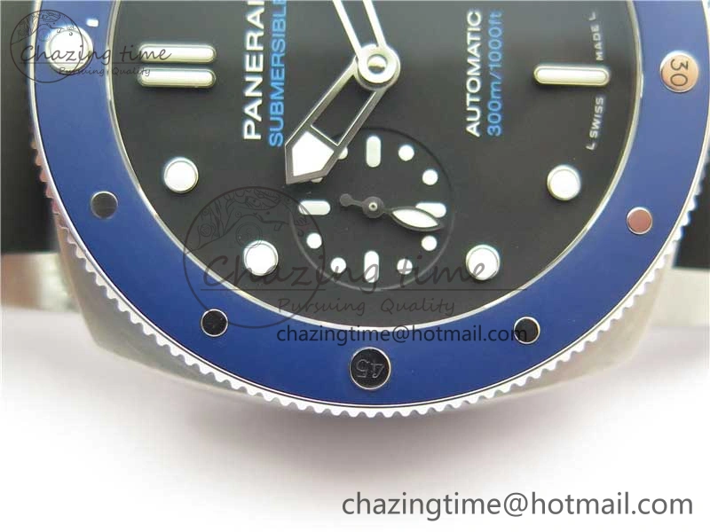 PAM 1209 42mm VSF  Blue Ceramic Bezel 1:1 Best Edition Black Dial on Rubber Strap P.9010 Clone GoAnywhere 8382