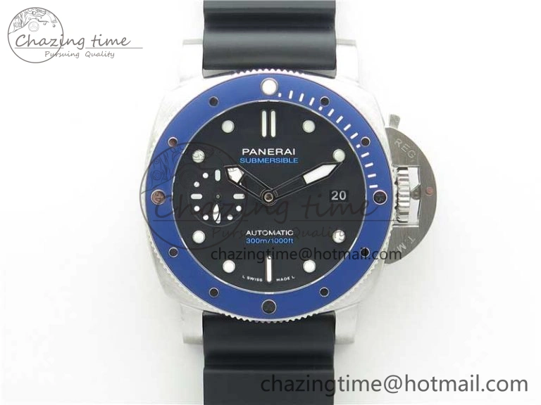 PAM 1209 42mm VSF  Blue Ceramic Bezel 1:1 Best Edition Black Dial on Rubber Strap P.9010 Clone GoAnywhere 8382