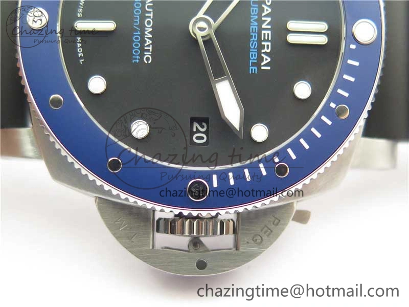 PAM 1209 42mm VSF  Blue Ceramic Bezel 1:1 Best Edition Black Dial on Rubber Strap P.9010 Clone GoAnywhere 8382