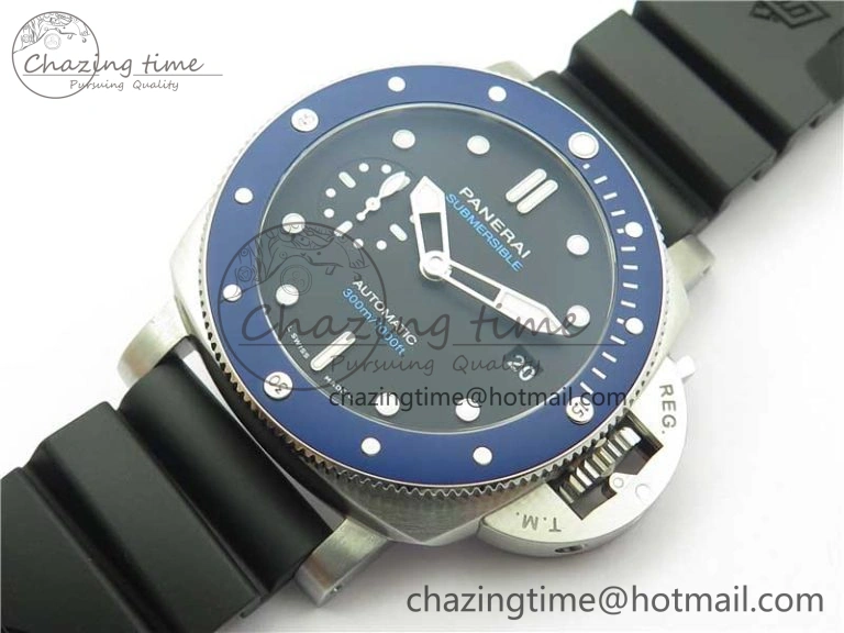 PAM 1209 42mm VSF  Blue Ceramic Bezel 1:1 Best Edition Black Dial on Rubber Strap P.9010 Clone GoAnywhere 8382