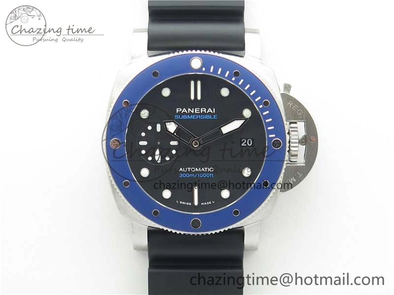 PAM 1209 42mm VSF  Blue Ceramic Bezel 1:1 Best Edition Black Dial on Rubber Strap P.9010 Clone GoAnywhere 8382