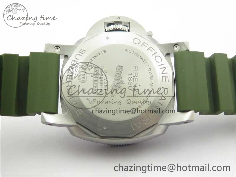 PAM1055 Luminor Submersible 42mm Verde Militare VSF 1:1 Best Edition on Green Rubber Strap P.900 Clone Minimalist 8409