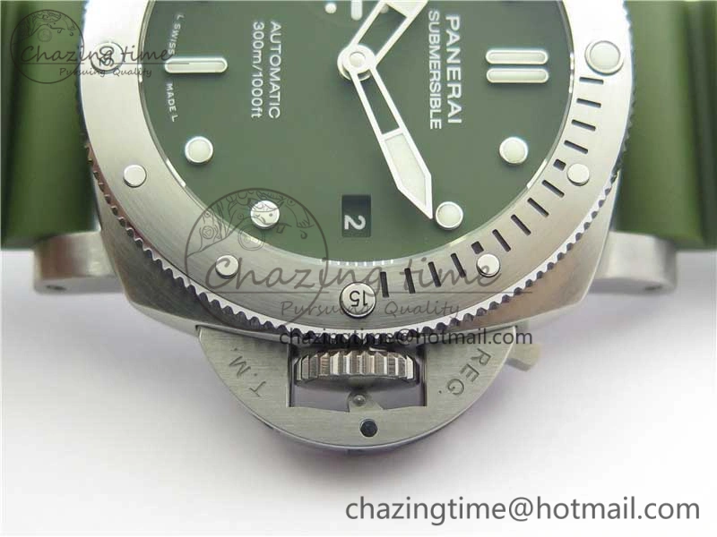 PAM1055 Luminor Submersible 42mm Verde Militare VSF 1:1 Best Edition on Green Rubber Strap P.900 Clone Minimalist 8409