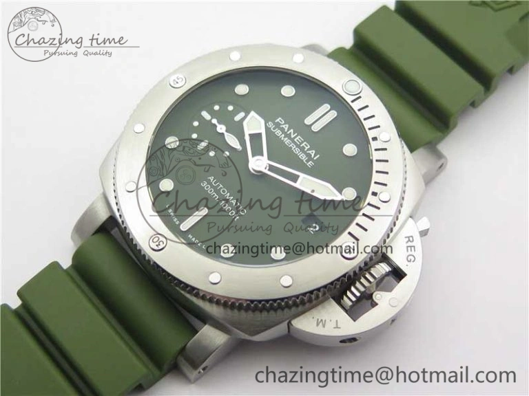 PAM1055 Luminor Submersible 42mm Verde Militare VSF 1:1 Best Edition on Green Rubber Strap P.900 Clone Minimalist 8409