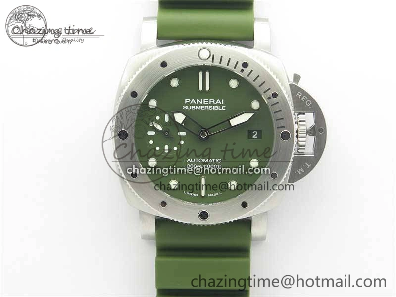 PAM1055 Luminor Submersible 42mm Verde Militare VSF 1:1 Best Edition on Green Rubber Strap P.900 Clone Minimalist 8409