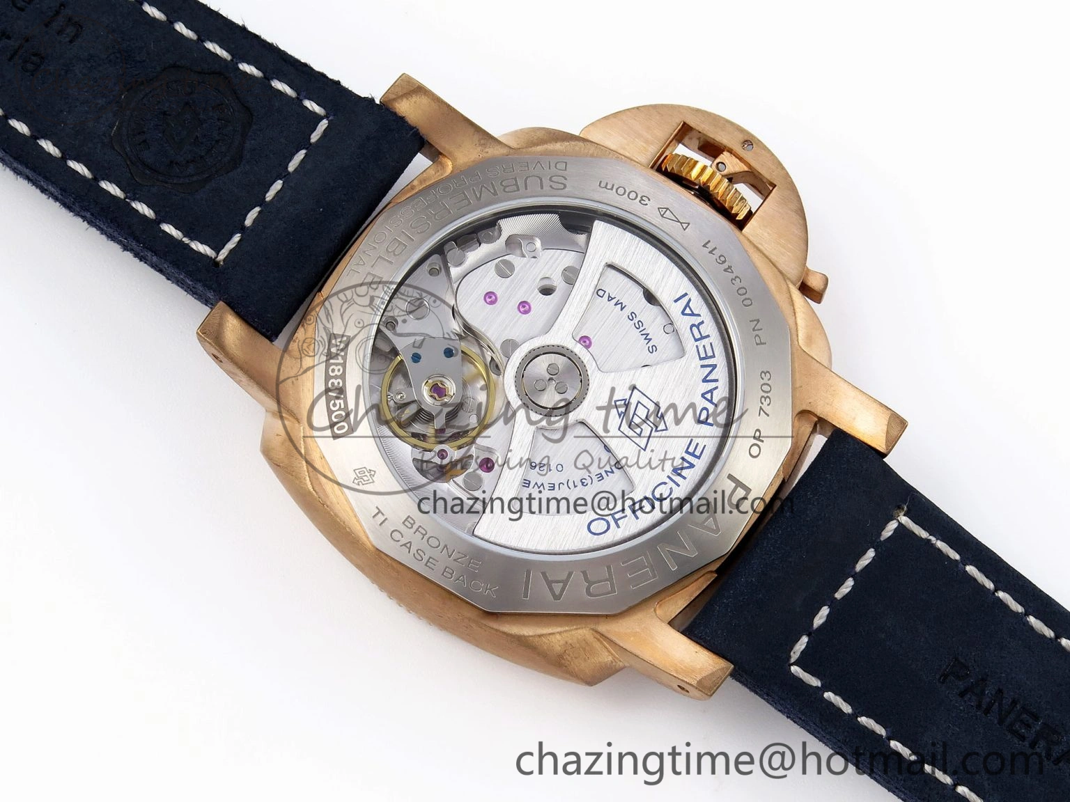 Breathable PAM1074 W BRONZO VSF 1:1 BEST EDITION BLUE DIAL ON BLUE CALFSKIN STRAP P.900 CLONE 8345