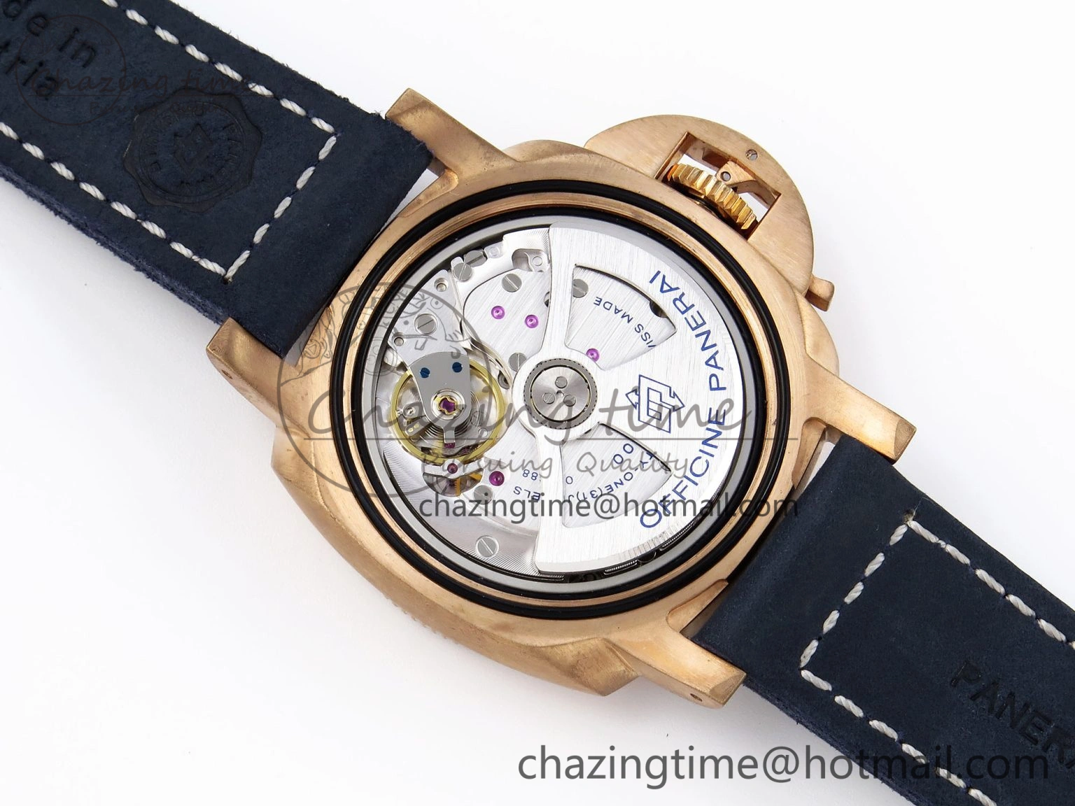 Breathable PAM1074 W BRONZO VSF 1:1 BEST EDITION BLUE DIAL ON BLUE CALFSKIN STRAP P.900 CLONE 8345
