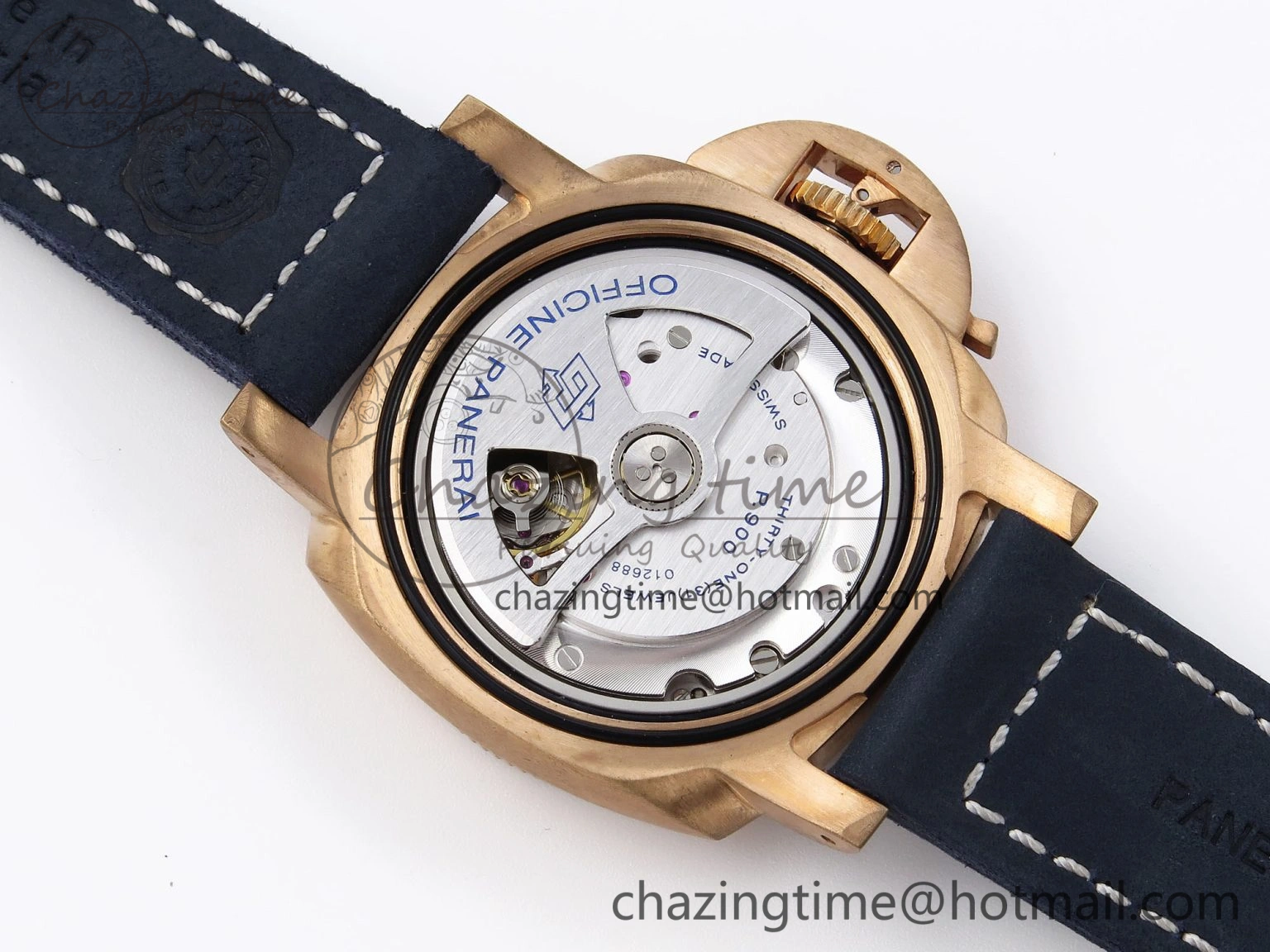 Breathable PAM1074 W BRONZO VSF 1:1 BEST EDITION BLUE DIAL ON BLUE CALFSKIN STRAP P.900 CLONE 8345