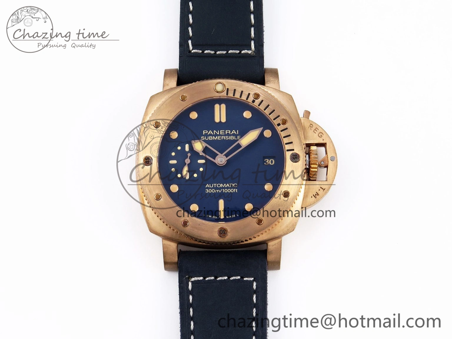 Breathable PAM1074 W BRONZO VSF 1:1 BEST EDITION BLUE DIAL ON BLUE CALFSKIN STRAP P.900 CLONE 8345