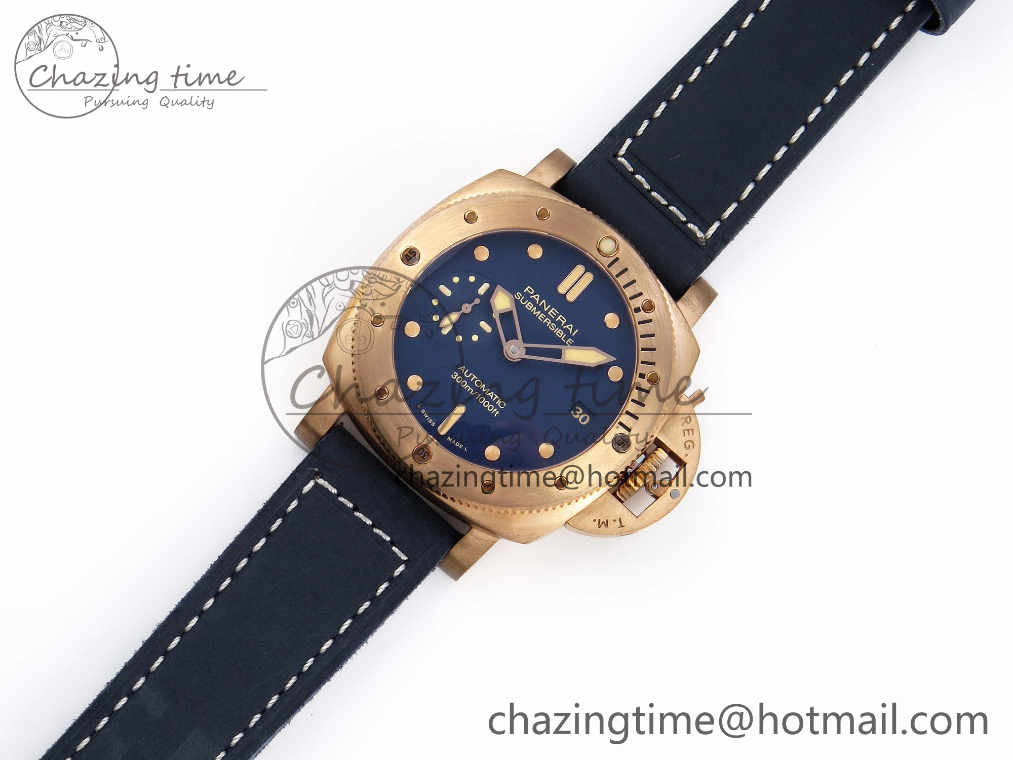 Breathable PAM1074 W BRONZO VSF 1:1 BEST EDITION BLUE DIAL ON BLUE CALFSKIN STRAP P.900 CLONE 8345