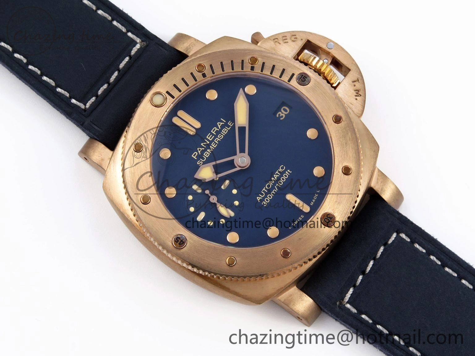 Breathable PAM1074 W BRONZO VSF 1:1 BEST EDITION BLUE DIAL ON BLUE CALFSKIN STRAP P.900 CLONE 8345