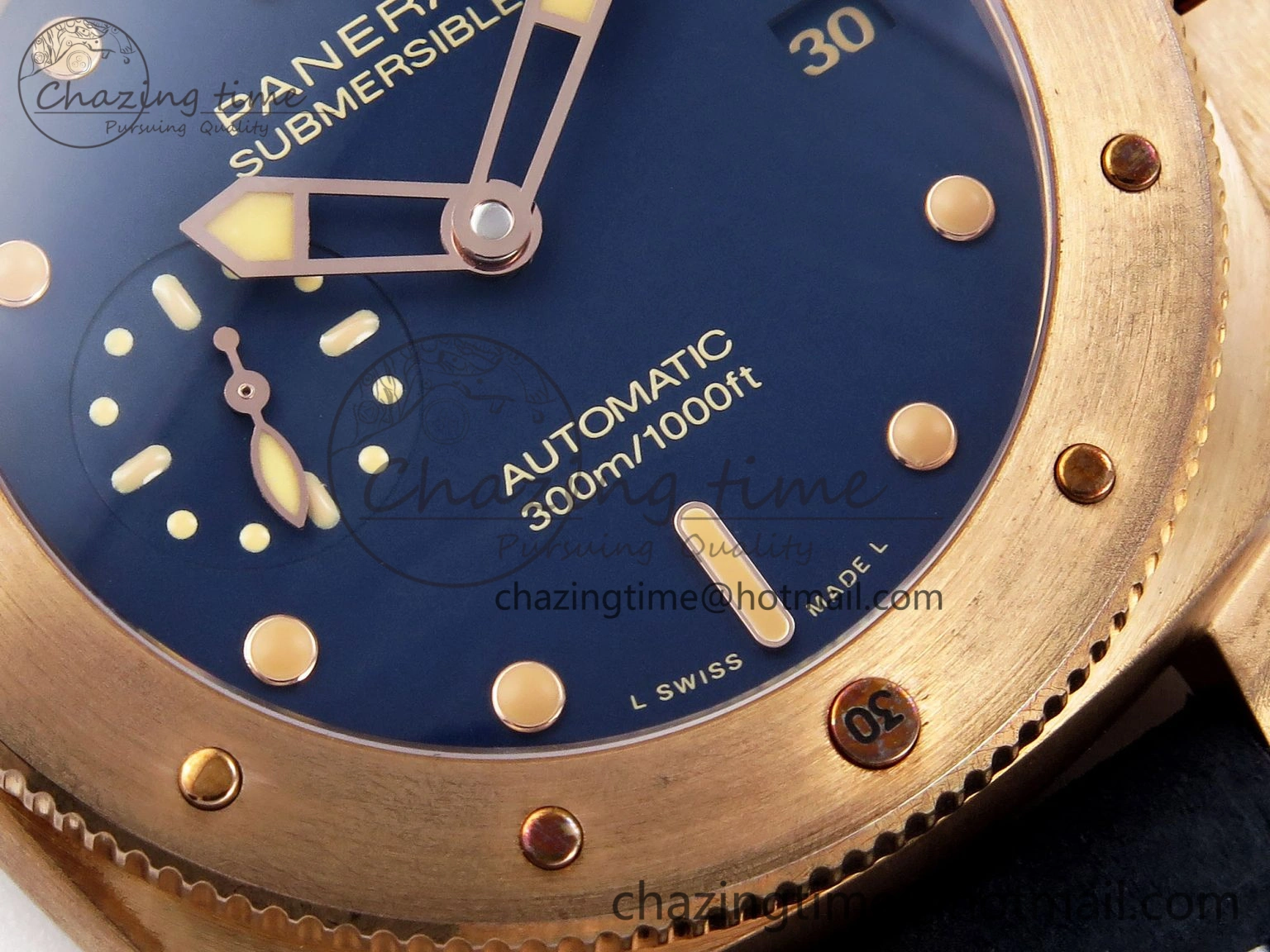 Breathable PAM1074 W BRONZO VSF 1:1 BEST EDITION BLUE DIAL ON BLUE CALFSKIN STRAP P.900 CLONE 8345
