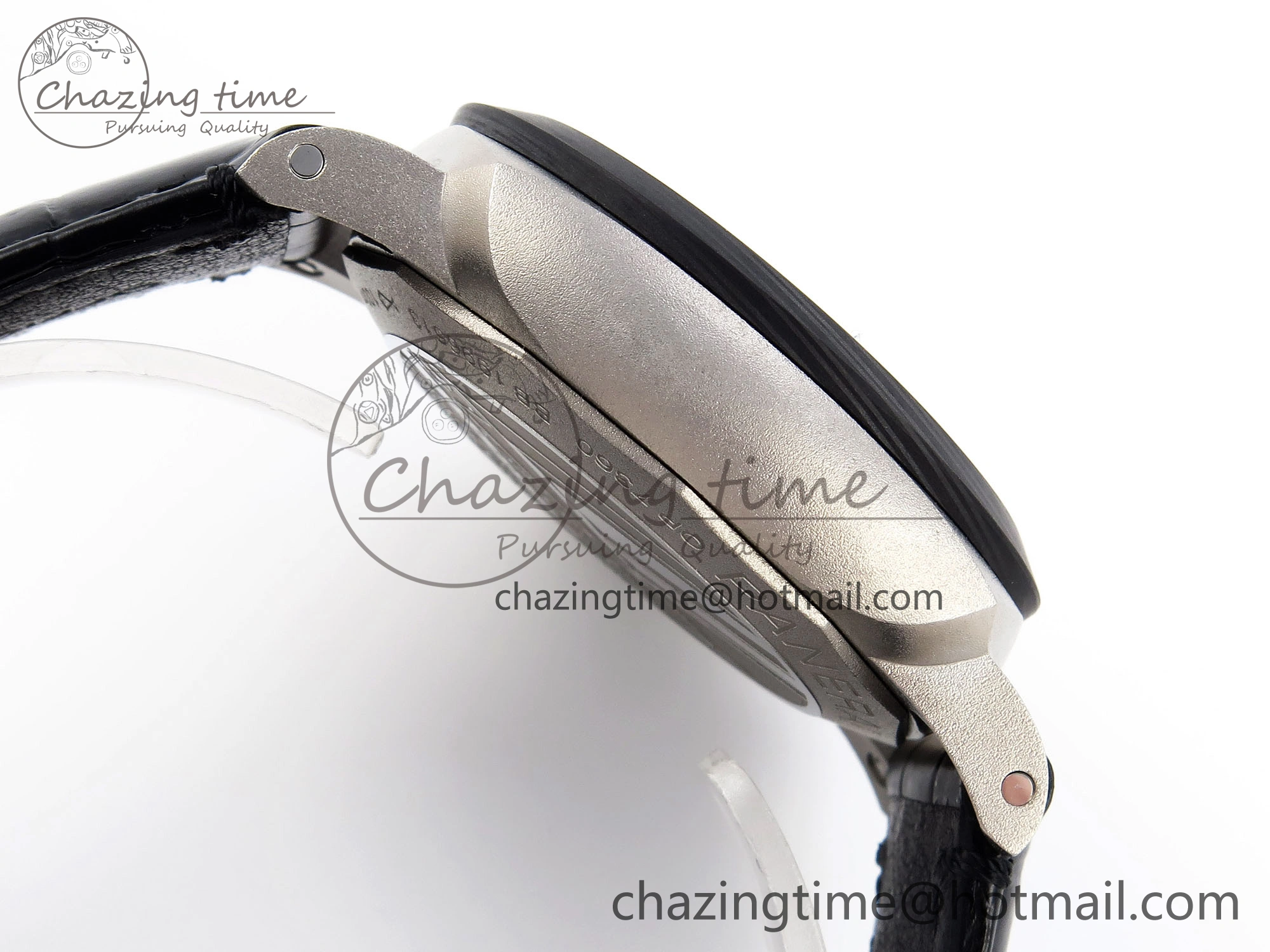 PAM1096 W LUMINOR GMT 42MM TITANIUM VSF 1:1 BEST EDITION BLACK DIAL ON BLACK LEATHER STRAP P.9011 SUPER CLONE Flexible 8346