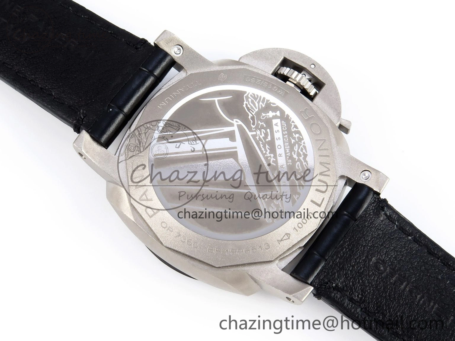 PAM1096 W LUMINOR GMT 42MM TITANIUM VSF 1:1 BEST EDITION BLACK DIAL ON BLACK LEATHER STRAP P.9011 SUPER CLONE Flexible 8346