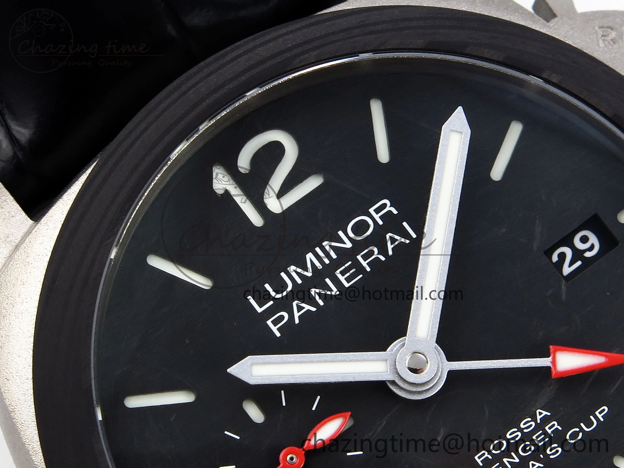 PAM1096 W LUMINOR GMT 42MM TITANIUM VSF 1:1 BEST EDITION BLACK DIAL ON BLACK LEATHER STRAP P.9011 SUPER CLONE Flexible 8346