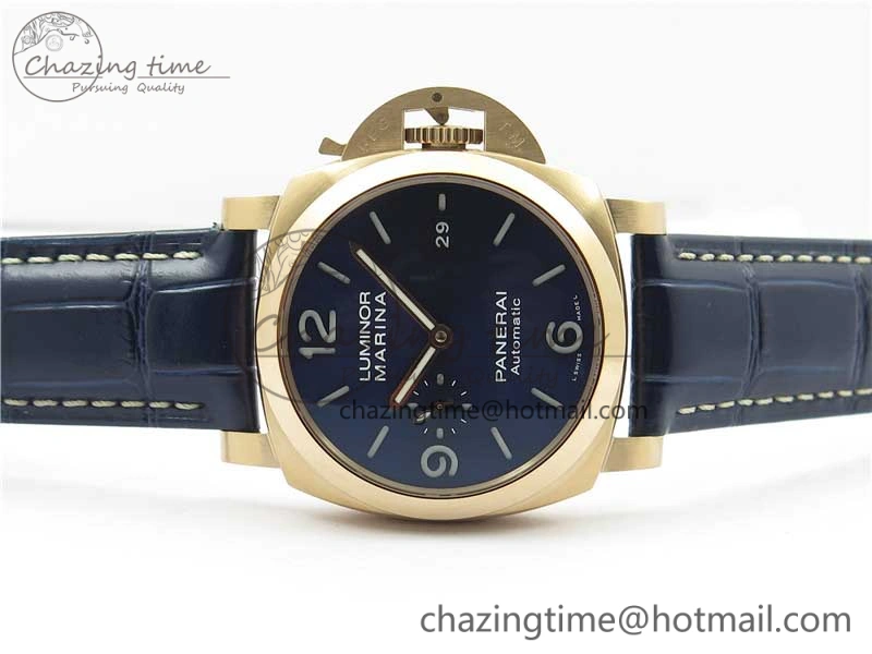 PAM1112 V GMT RG VSF 1:1 Best Edition Blue Dial on Blue Leather Strap P.9011 Super Clone Lightweight 8402