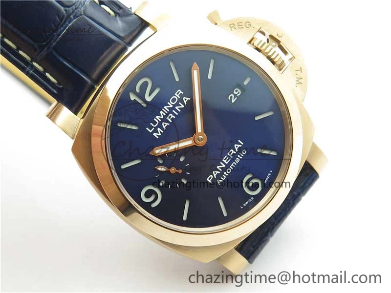 PAM1112 V GMT RG VSF 1:1 Best Edition Blue Dial on Blue Leather Strap P.9011 Super Clone Lightweight 8402