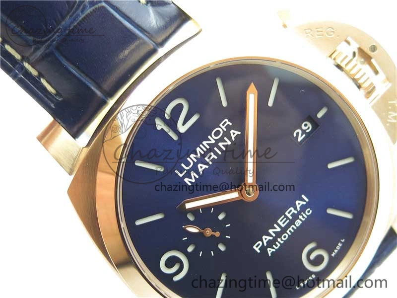PAM1112 V GMT RG VSF 1:1 Best Edition Blue Dial on Blue Leather Strap P.9011 Super Clone Lightweight 8402