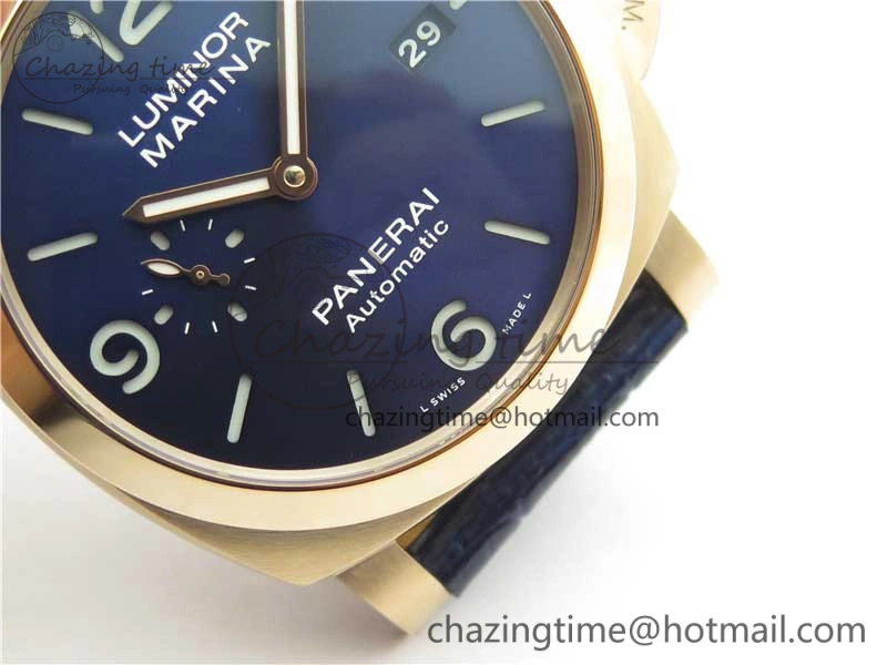PAM1112 V GMT RG VSF 1:1 Best Edition Blue Dial on Blue Leather Strap P.9011 Super Clone Lightweight 8402