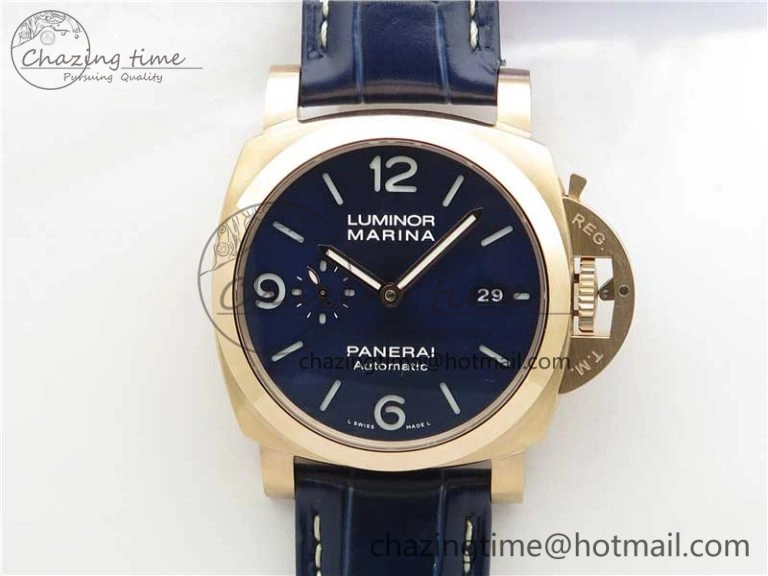 PAM1112 V GMT RG VSF 1:1 Best Edition Blue Dial on Blue Leather Strap P.9011 Super Clone Lightweight 8402