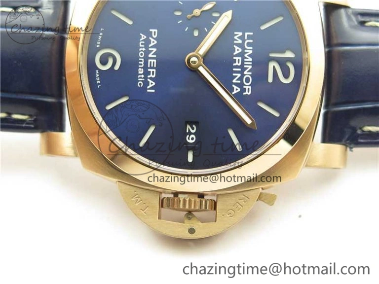 PAM1112 V GMT RG VSF 1:1 Best Edition Blue Dial on Blue Leather Strap P.9011 Super Clone Lightweight 8402