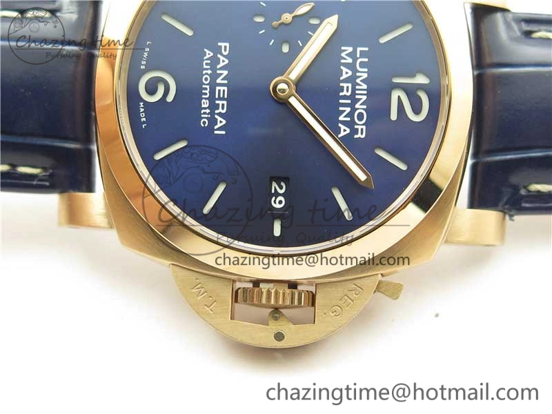 PAM1112 V GMT RG VSF 1:1 Best Edition Blue Dial on Blue Leather Strap P.9011 Super Clone Lightweight 8402