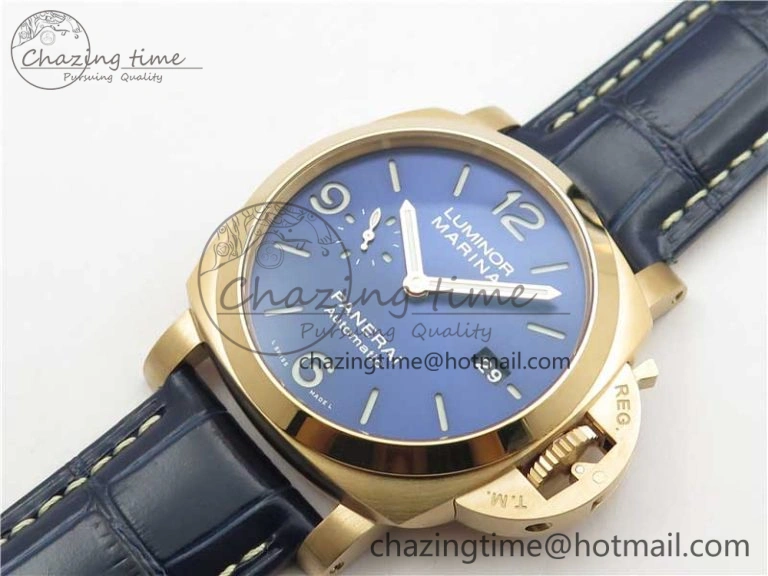 PAM1112 V GMT RG VSF 1:1 Best Edition Blue Dial on Blue Leather Strap P.9011 Super Clone Lightweight 8402