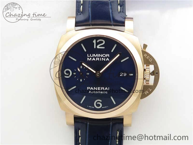 PAM1112 V GMT RG VSF 1:1 Best Edition Blue Dial on Blue Leather Strap P.9011 Super Clone Lightweight 8402