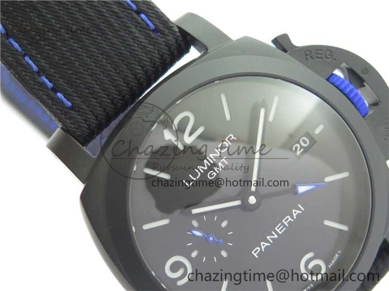 PAM1176 GMT Bucherer VSF 1:1 Best Edition Black Dial on Textile Strap P.9011 Super Clone HighPerformance 8381