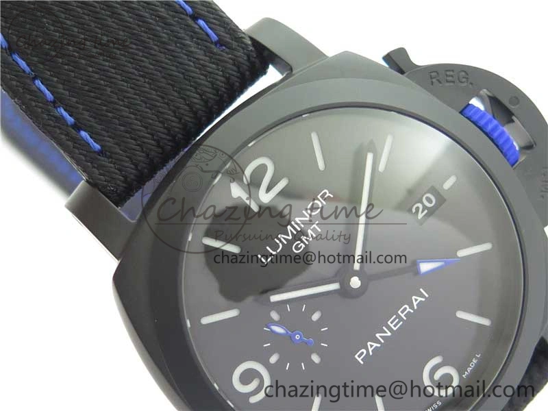 PAM1176 GMT Bucherer VSF 1:1 Best Edition Black Dial on Textile Strap P.9011 Super Clone HighPerformance 8381