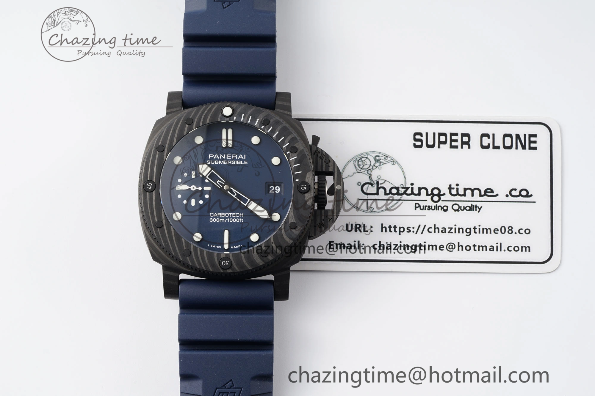 Bright PAM1232 W Carbotech VSF 1:1 Best Edition Blue Dial on Blue Rubber Strap P 8342