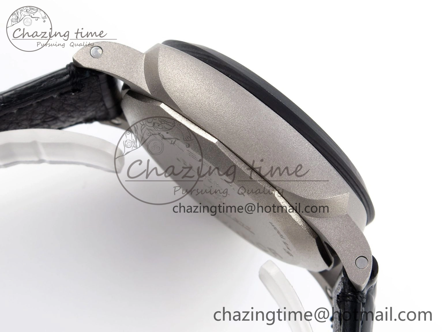 Sporty PAM1279 X LUMINOR GMT 42MM TITANIUM VSF 1:1 BEST EDITION BLUE DIAL ON BLACK LEATHER STRAP P.9011 SUPER CLONE 8348