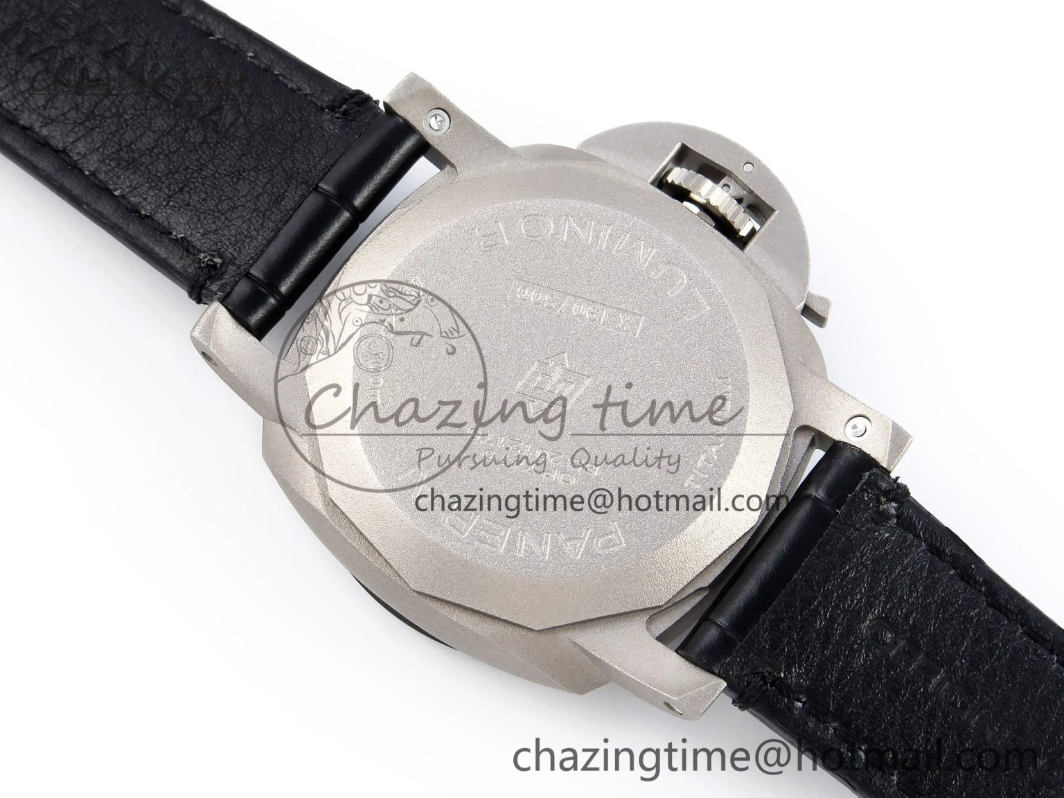 Sporty PAM1279 X LUMINOR GMT 42MM TITANIUM VSF 1:1 BEST EDITION BLUE DIAL ON BLACK LEATHER STRAP P.9011 SUPER CLONE 8348