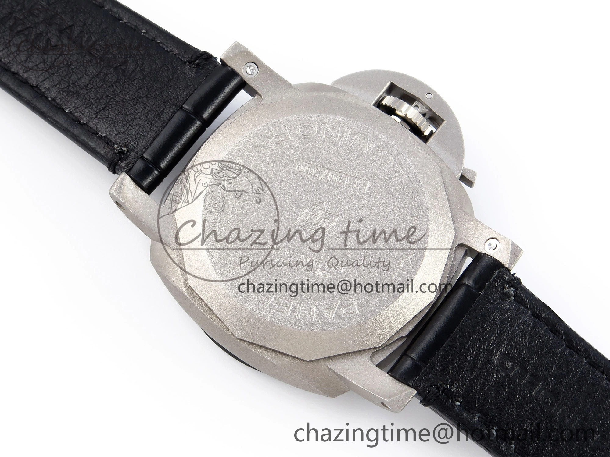 Sporty PAM1279 X LUMINOR GMT 42MM TITANIUM VSF 1:1 BEST EDITION BLUE DIAL ON BLACK LEATHER STRAP P.9011 SUPER CLONE 8348