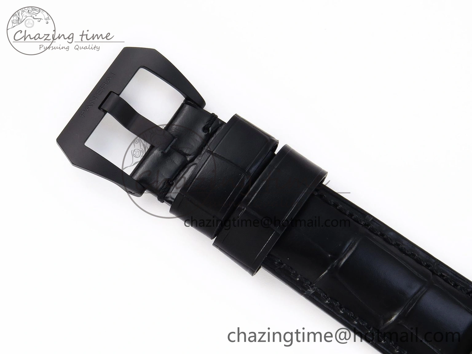 Sporty PAM1279 X LUMINOR GMT 42MM TITANIUM VSF 1:1 BEST EDITION BLUE DIAL ON BLACK LEATHER STRAP P.9011 SUPER CLONE 8348