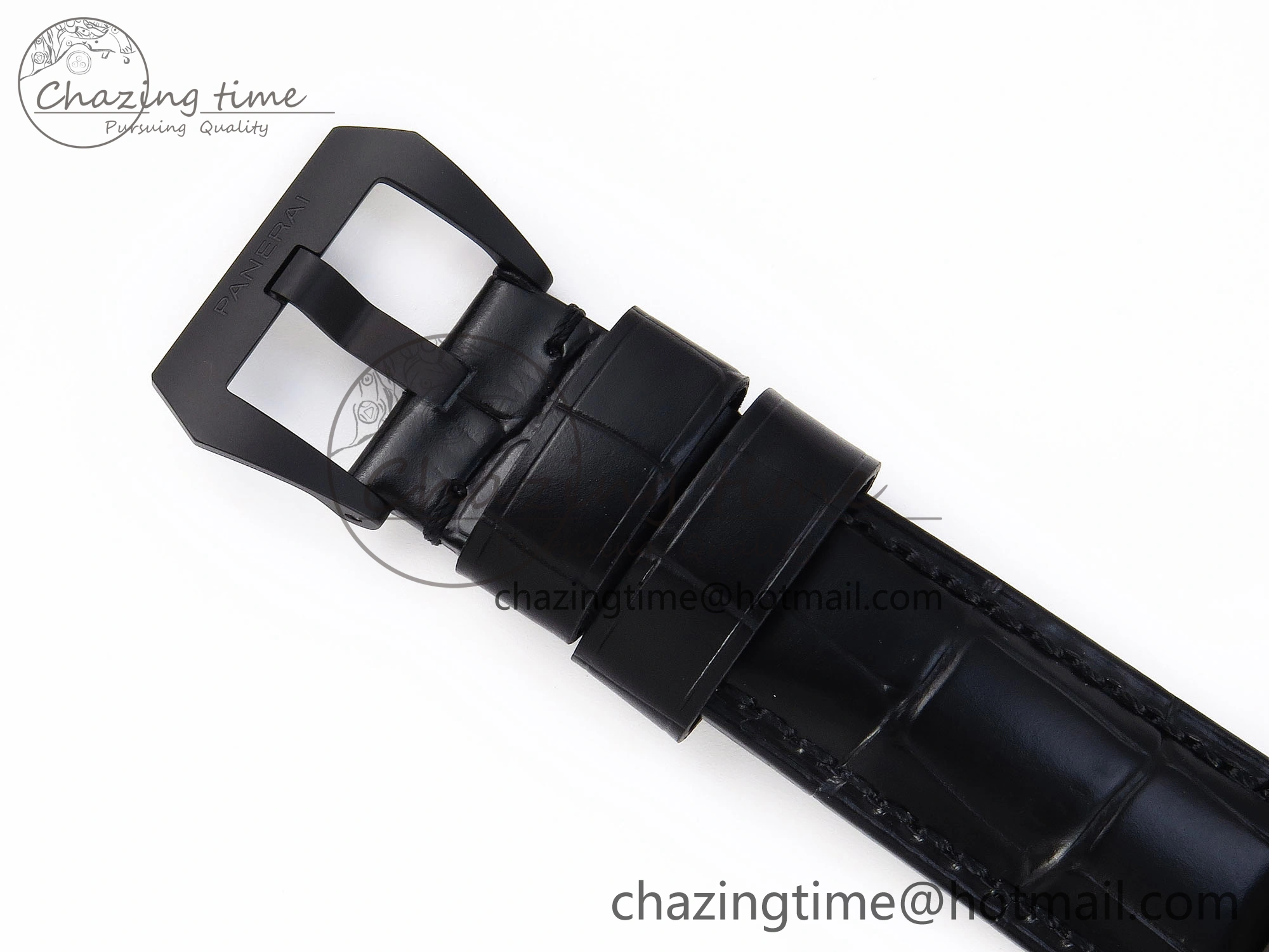 Sporty PAM1279 X LUMINOR GMT 42MM TITANIUM VSF 1:1 BEST EDITION BLUE DIAL ON BLACK LEATHER STRAP P.9011 SUPER CLONE 8348