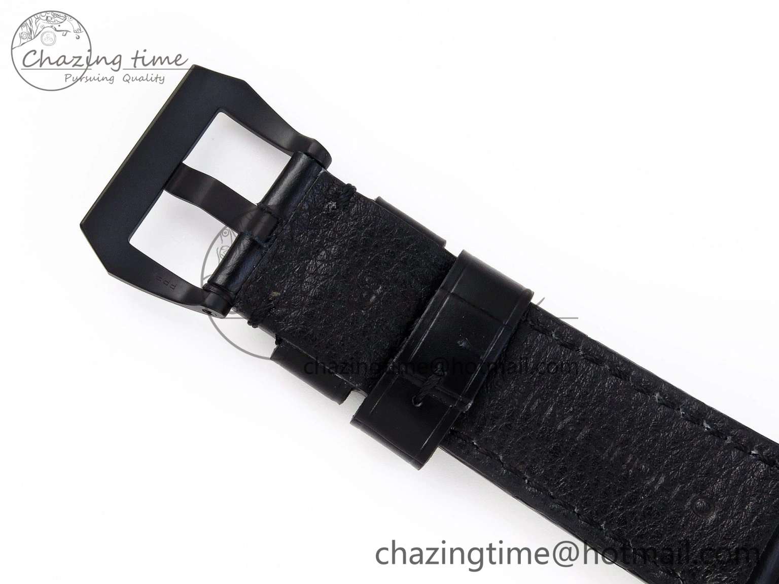 Sporty PAM1279 X LUMINOR GMT 42MM TITANIUM VSF 1:1 BEST EDITION BLUE DIAL ON BLACK LEATHER STRAP P.9011 SUPER CLONE 8348