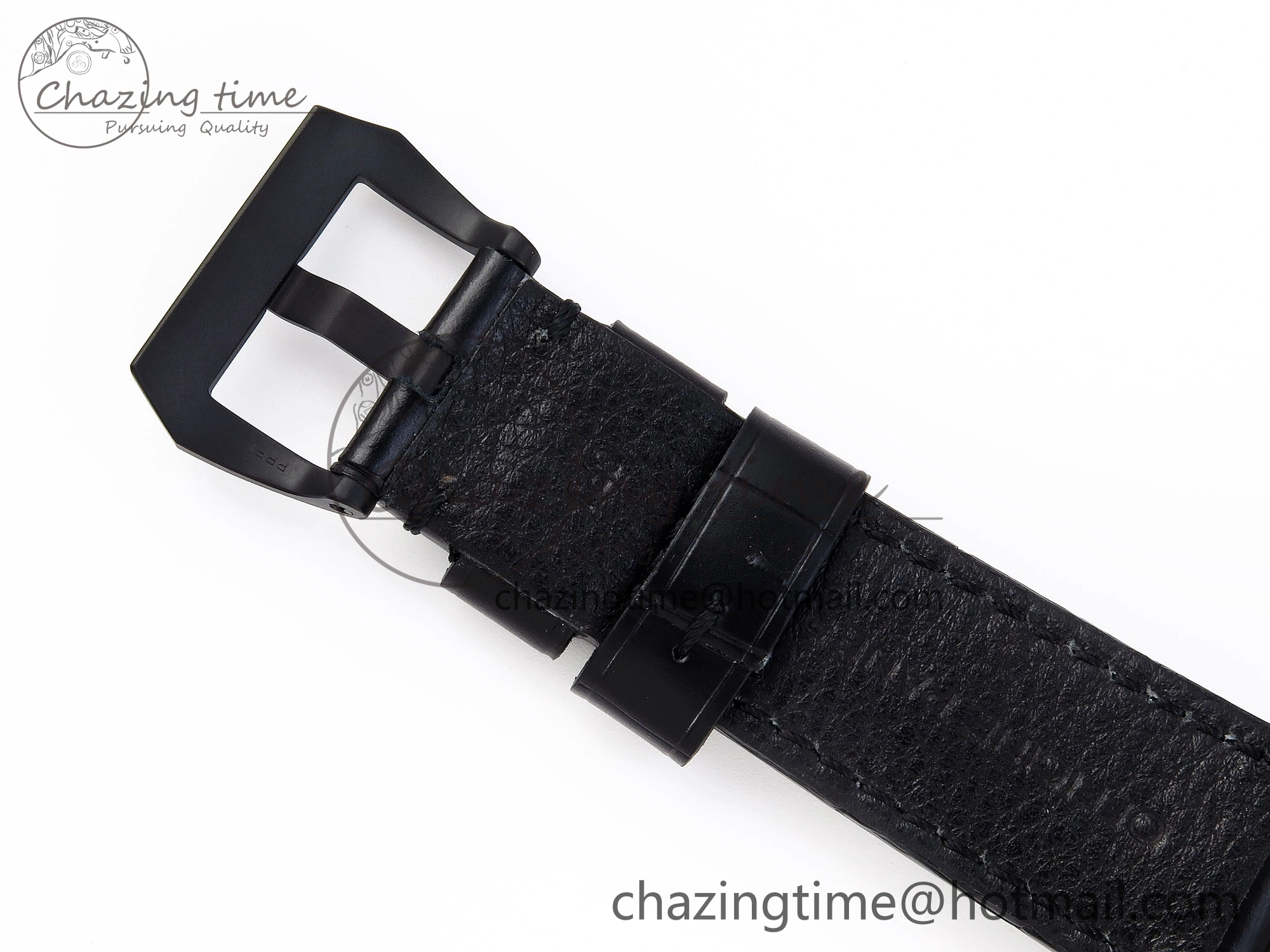 Sporty PAM1279 X LUMINOR GMT 42MM TITANIUM VSF 1:1 BEST EDITION BLUE DIAL ON BLACK LEATHER STRAP P.9011 SUPER CLONE 8348