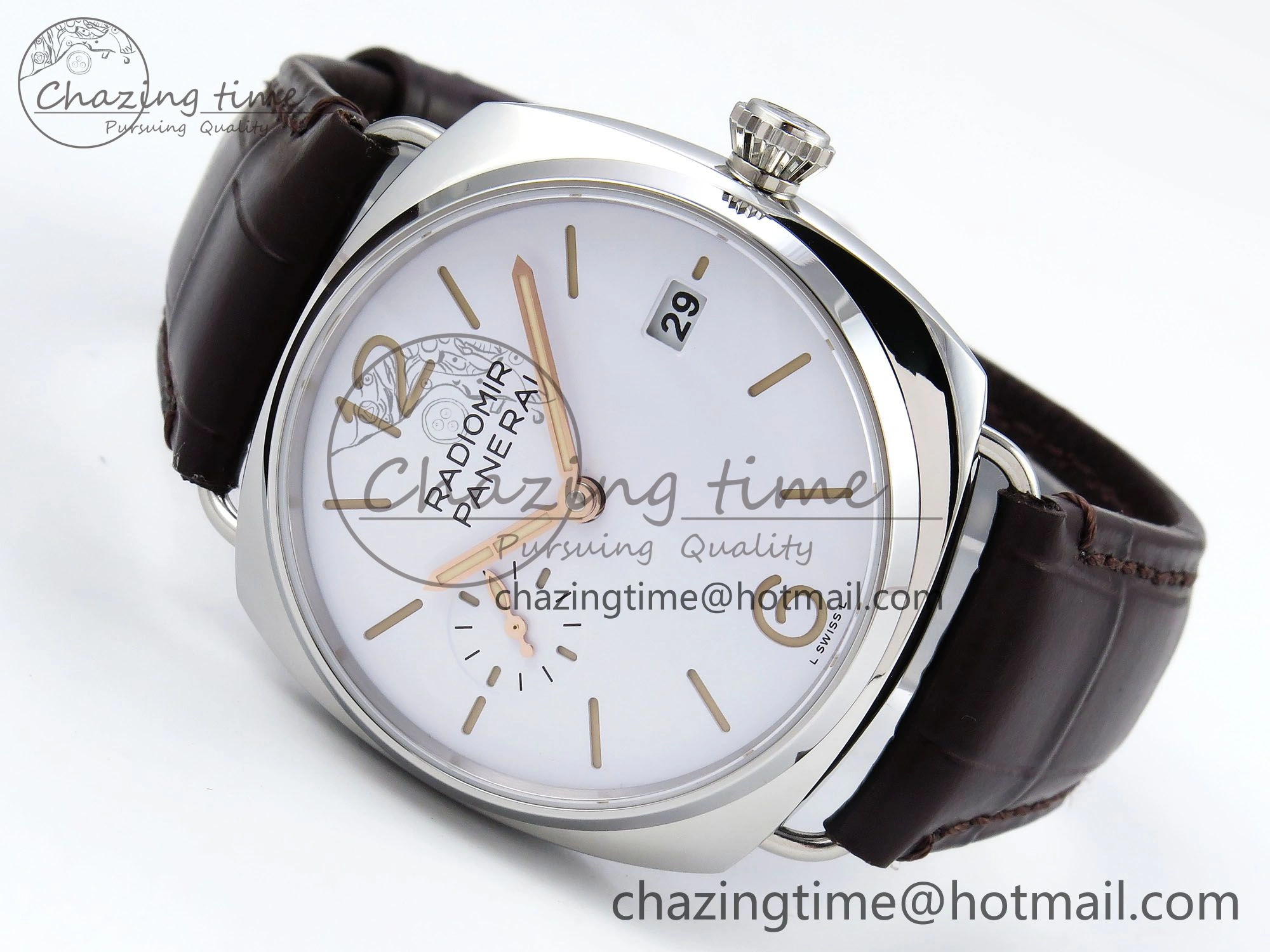 SmoothTexture PAM1292 Radiomir 40mm VSF 1:1 Best Edition White Dial on Brown Leather Strap P 8317