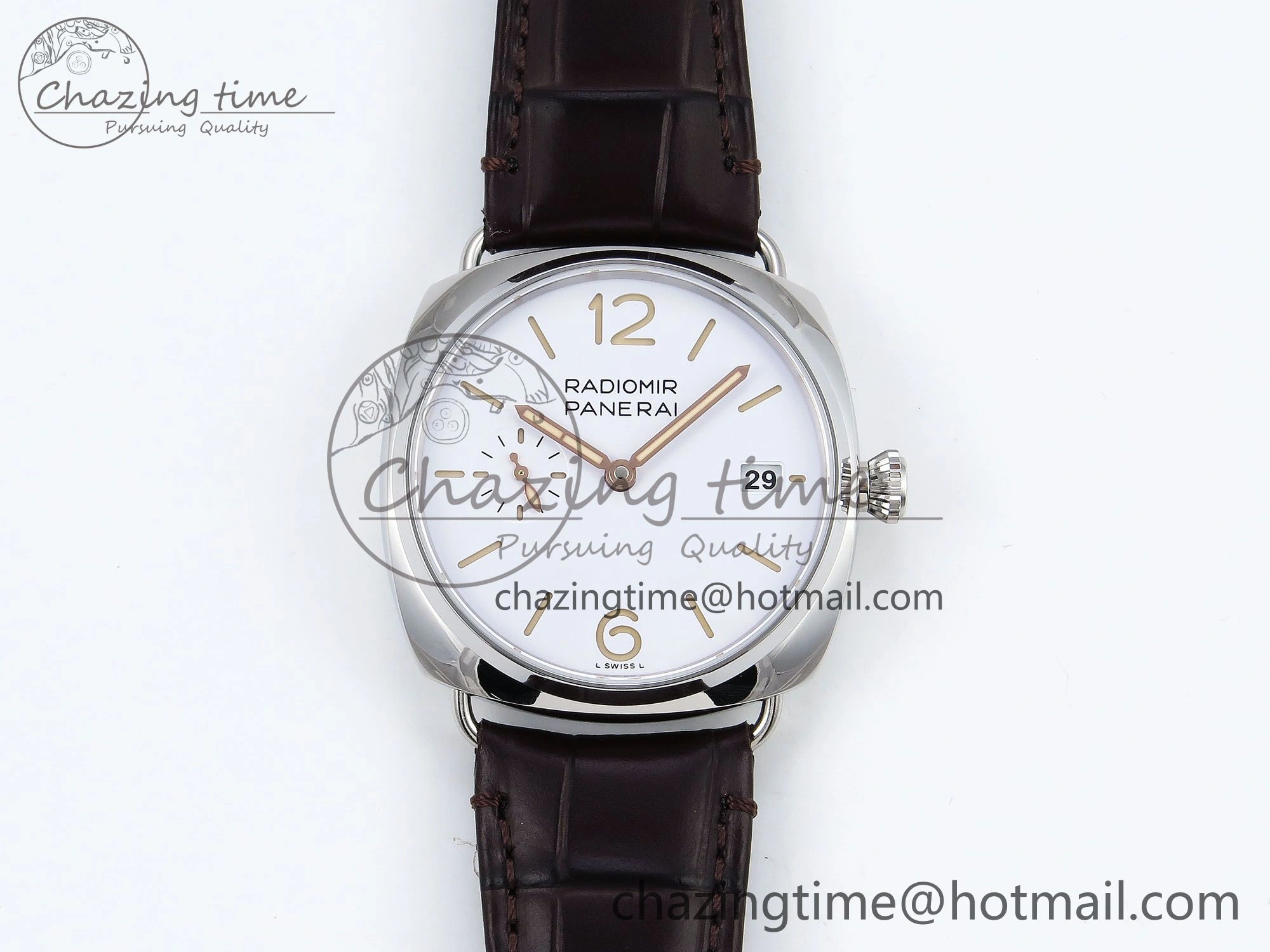 SmoothTexture PAM1292 Radiomir 40mm VSF 1:1 Best Edition White Dial on Brown Leather Strap P 8317