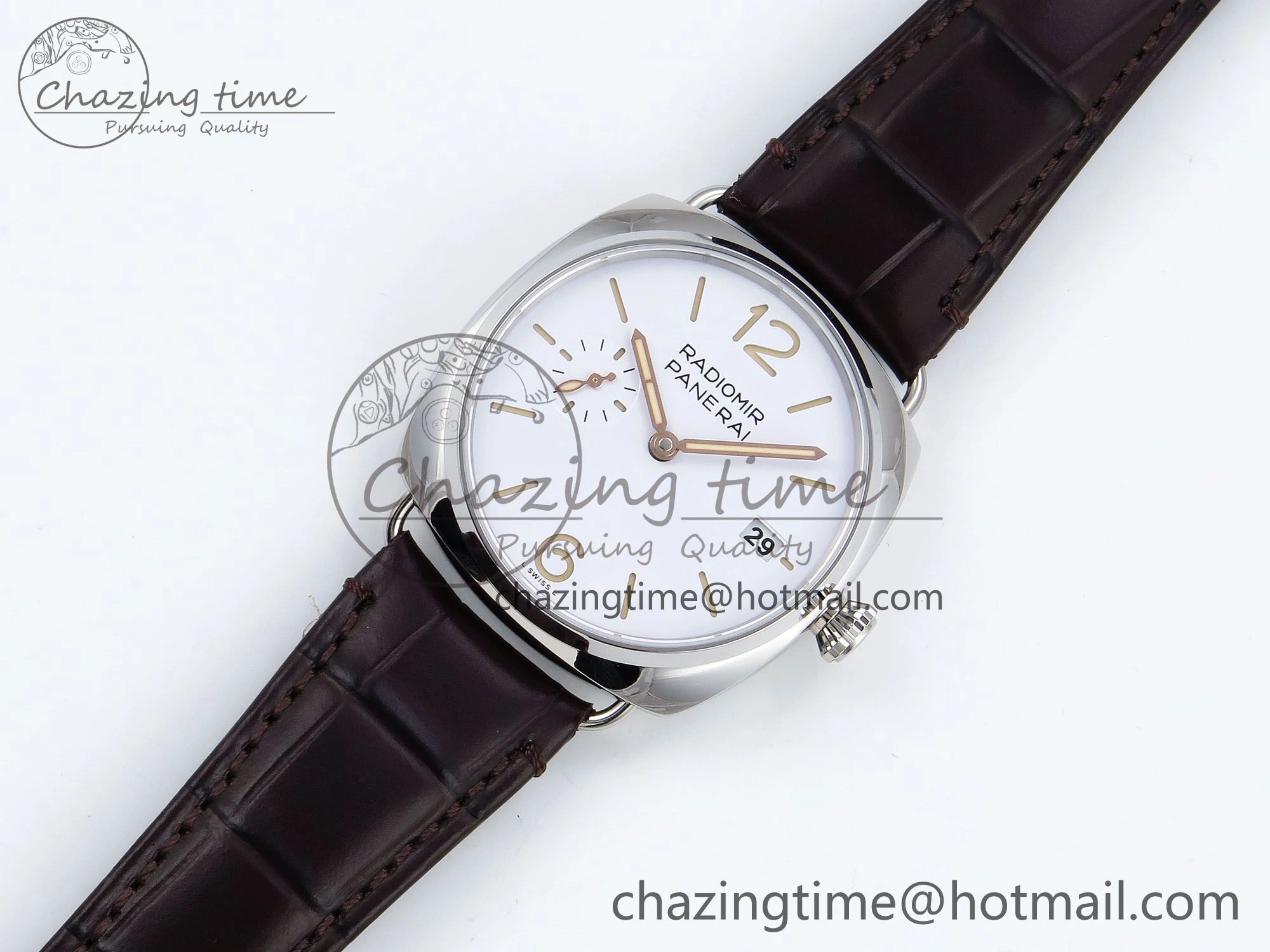 SmoothTexture PAM1292 Radiomir 40mm VSF 1:1 Best Edition White Dial on Brown Leather Strap P 8317