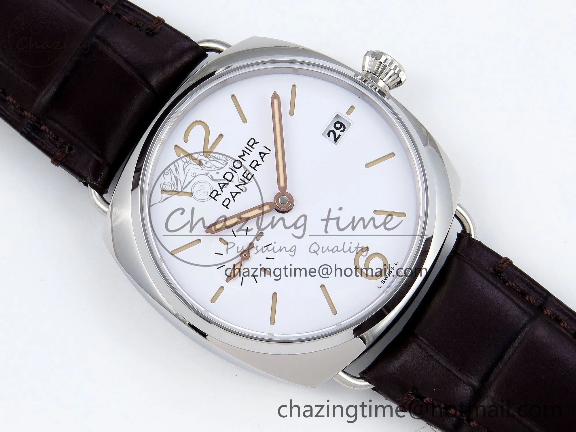 SmoothTexture PAM1292 Radiomir 40mm VSF 1:1 Best Edition White Dial on Brown Leather Strap P 8317