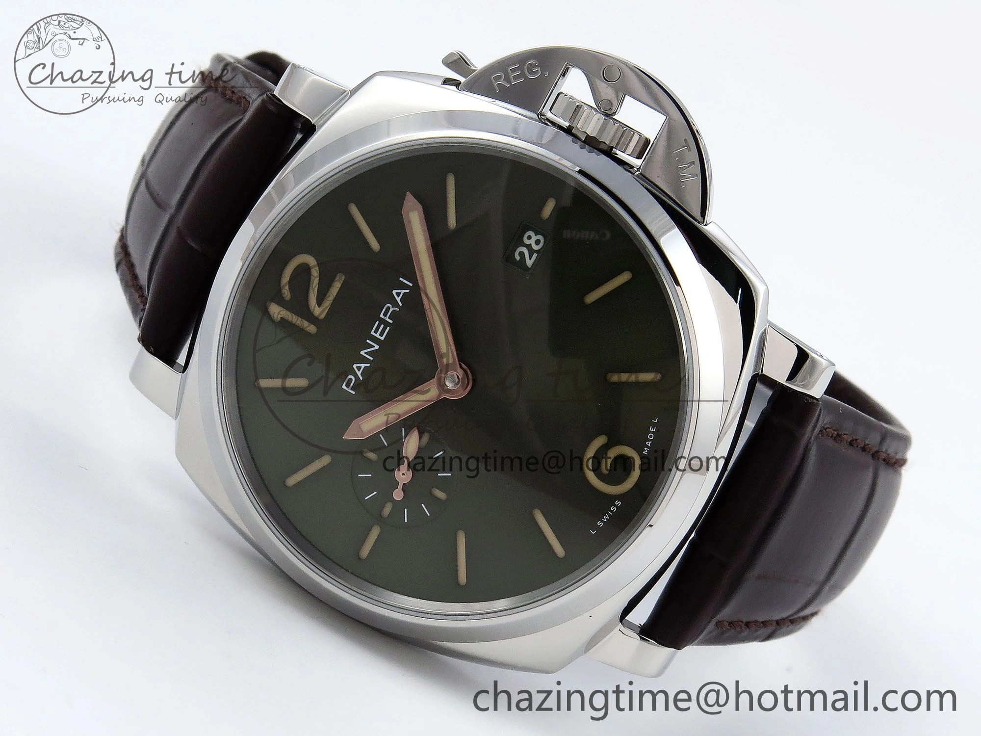 Sleek PAM1329 Luminor Due 42mm VSF 1:1 Best Edition Green Dial on Brown Leather Strap P 8314