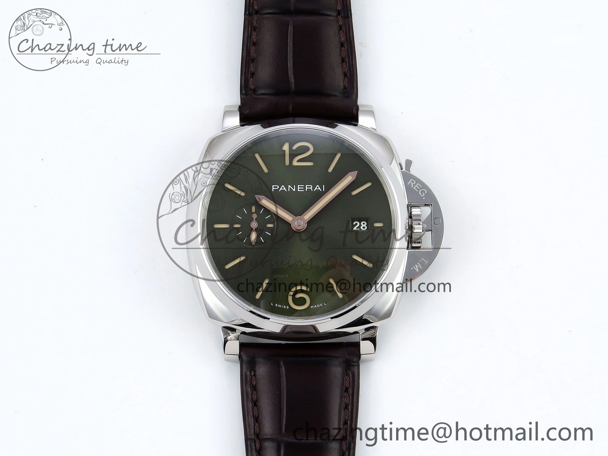 Sleek PAM1329 Luminor Due 42mm VSF 1:1 Best Edition Green Dial on Brown Leather Strap P 8314